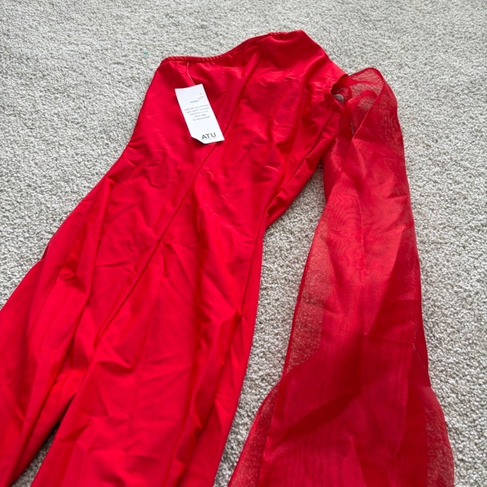 ATU Body Couture Bow Shoulder Catsuit Jumpsuit Womens XS Red Asymmetric Bold - Picture 10 of 10